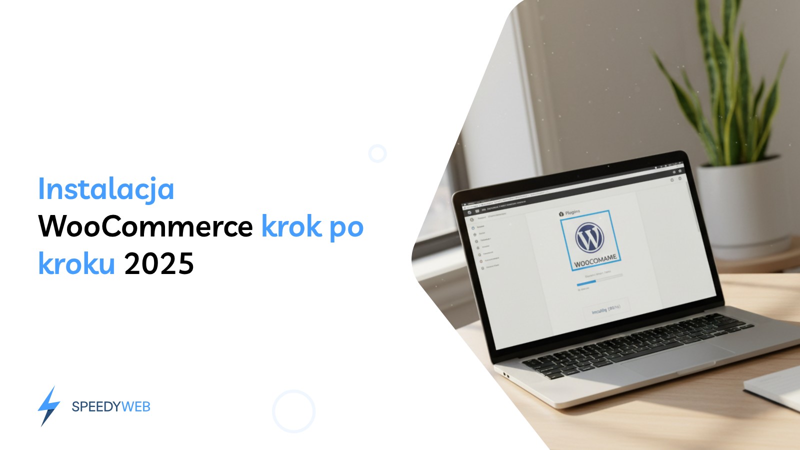Laptop z otwartym panelem WordPress podczas instalacji WooCommerce krok po kroku w 2025 roku